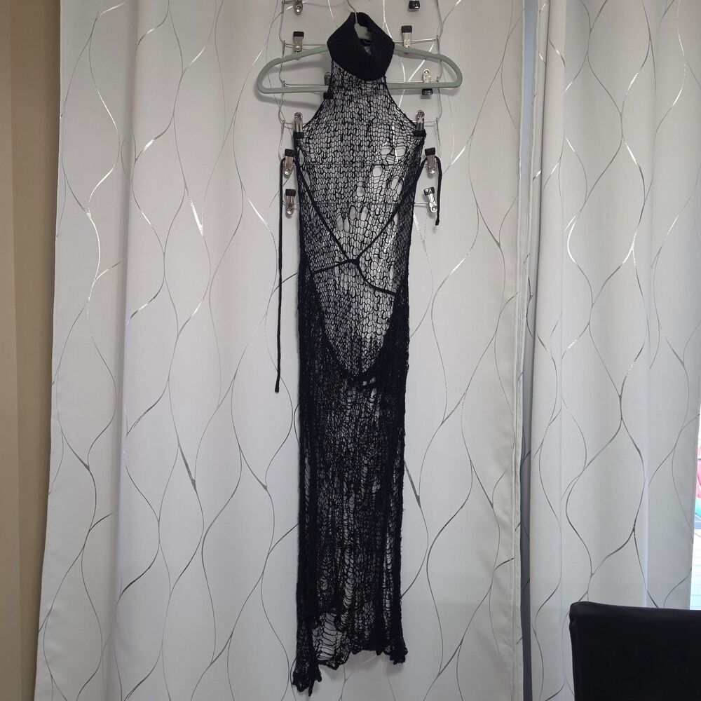 Dolls Kill Black Distressed Knit Dress Darker Wavs XL